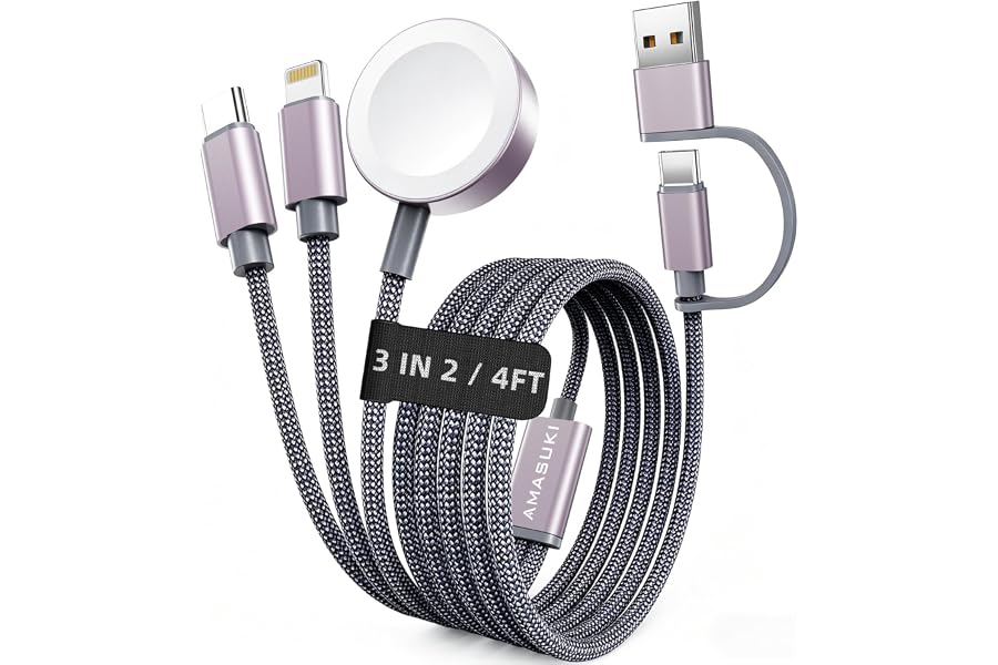 2026 Travel Essentials for Apple Watch Charger,Cruise Vacation Camping Essentials,iPhone Charger,Multi Charging Cable,3 in 2 