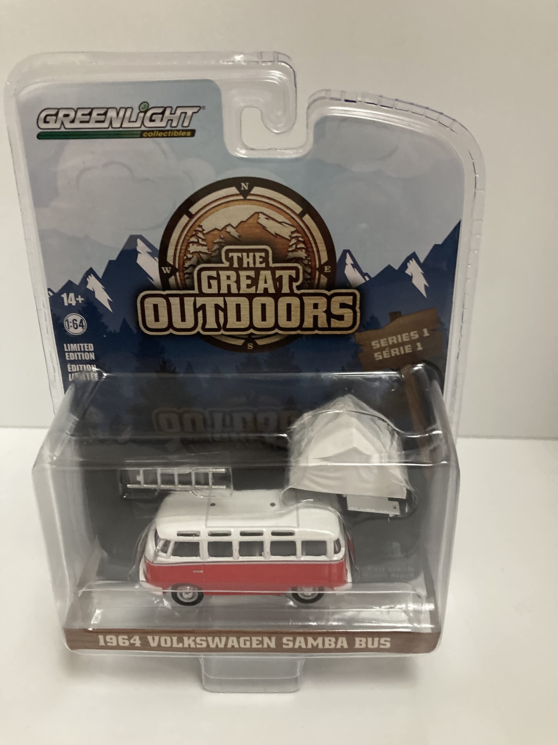 ROAD2RACEMODELS 1/64 Greenlight 1964 Volkswagen Samba Bus Rooftop Sleeper Tent Red White 38010A
