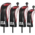 Golf Club Head Covers,4pcs or 1pc USA Golf Head Covers for Woods and Driver Fairway Hybrid - PU Leather Mallet Blade Putter for Men Women Golf Enthusiast