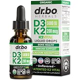 Vitamin D3 K2 Liquid Drops - Organic D3K2 Vitamin D3 K2 Drops Liquid Supplement MCT Oil for Adults &amp; Kids, Calcium Absorption Strong Bones - Vit D and K 5000 IU Supplements, Vitamins D + K MK7 1 Fl Oz