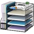 Marbrasse Desk Organizers and Accessories, 5-Tier Paper Letter Tray Organizer with File Holder, Mesh File Organizer, Office Desk Accessories & Organization for Supplies (Black)
