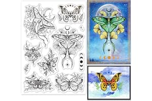 ORIGACH Moth and Plant Theme Clear Stamps Realistic Phase Moon Moth Silicone Transparent Stamps for Card Making Decoration an