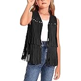 Happy Cherry 2025 Girls Suede Fringe Vest Sleeveless Rivets Jacket Boho Tassels Cardigan Western Cowgirl