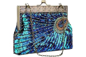 LEFVNPETS Vintage Style Beaded And Sequined Evening Bag Wedding Party Handbag Clutch Purse for Women Evening