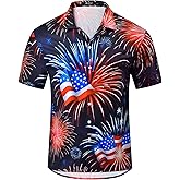YOPMIN Men's American Flag Hawaiian Shirt Patriotic Short Sleeve Button Down Shirts 4th of July Summer Beach Aloha Outfit
