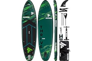 Flypark 11'x34 Inflatable Paddle Boards, Extra Wide SUP for 420lbs/3Adults, Yoga Stand Up Paddle Board, 110L Backpack, 15 D-Rings, Shoulder Strap, US-Fin, 2-Action Pump