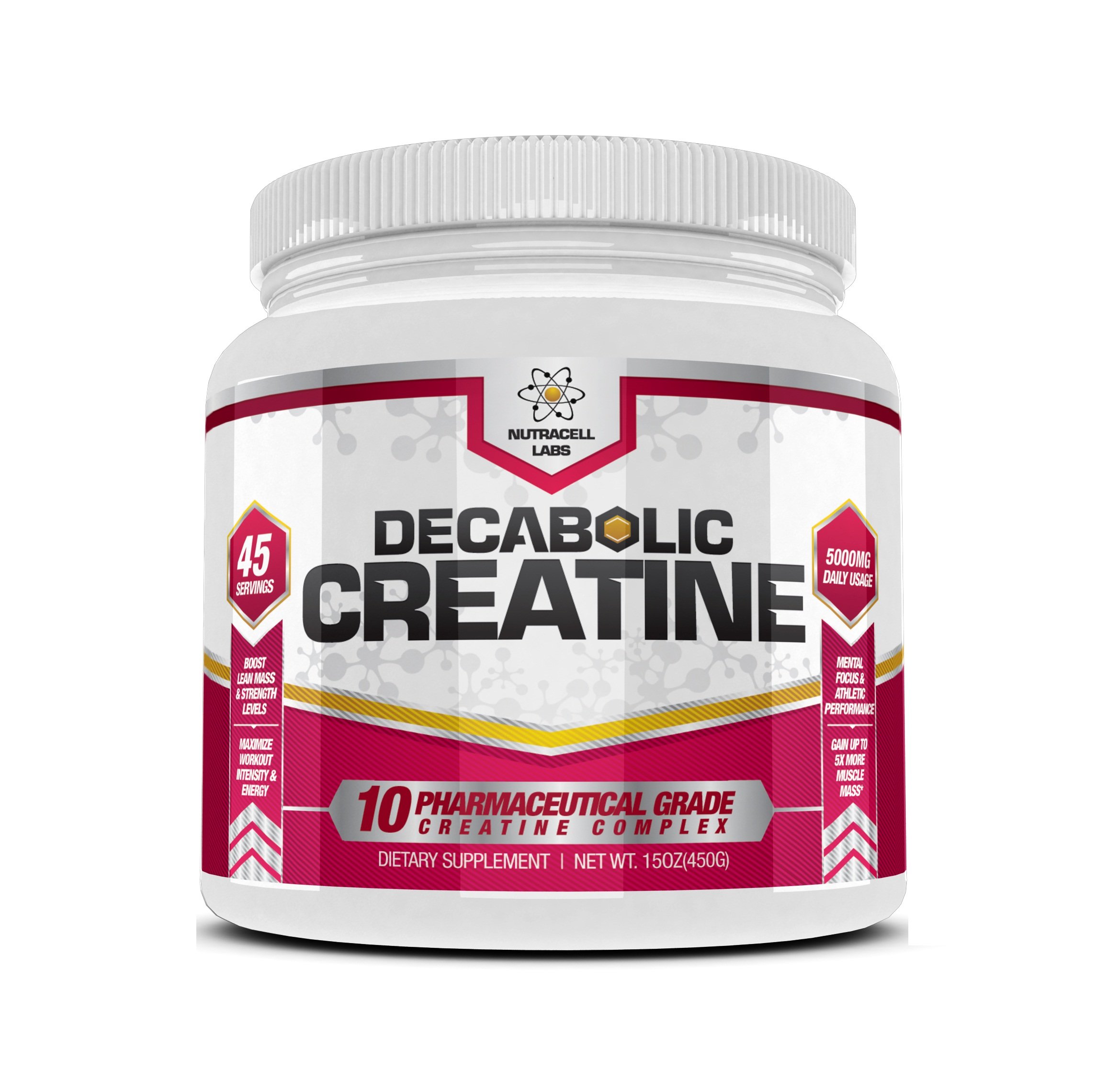 Decabolic Creatine : Powerful 10 BLEND Creatine (2CM Di-Creatine Malate * CreaPure Creatine Monohydrate * Creatine Ethyl Ester * Creatine Alpha-Ketoglutarate * Di-Creatine Orotate * Magnesium Creatine Chelate * Creatine Citrate * Tri-Creatine Malate * Creatine Anhydrous) Extreme Anabolic Muscle, Strength and Size Boost Supplement without Steroids / HGH