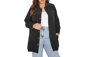 Eytino Womens Plus Size Long Sleeve Button Down Boyfriend Shirts Casual Plaid Shacket Jacket Coats(1X-5X)