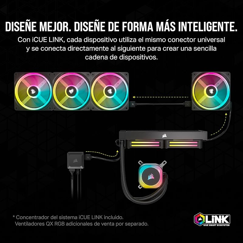 Cooler líquido para cpu corsair icue link h115i rgb rgb - 280mm aio - ventiladores qx140 rgb - compatível com intel® lga 1700, amd® am5 - hub de sistema icue link incluído - preto
