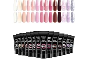 phoenixy Poly Nail Gel Kit, Poly Nail Gel Set 14 Color 15ml Clear Nude Pink Builder Nail Gel Set Nail Extension Gel Basic Gifts for Women