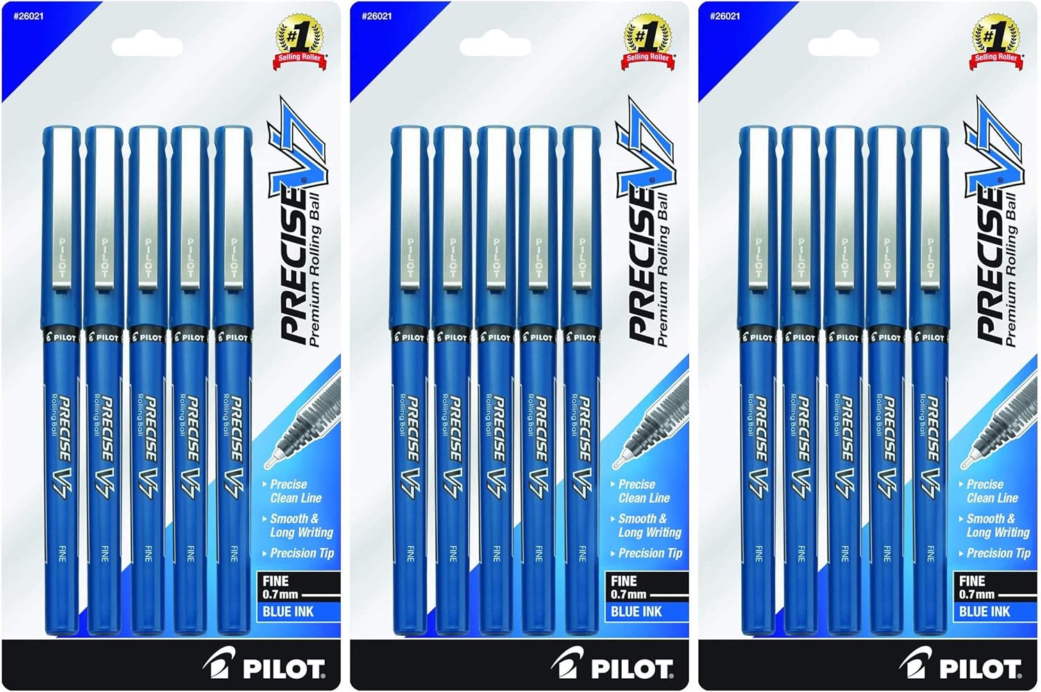 PILOT Precise V7 Stick Liquid Ink Rolling Ball Stick Pens, Fine Point (0.7mm) Blue Ink, 5-Pack (26021) : Liquid Ink Rollerball Pens : Office Products
