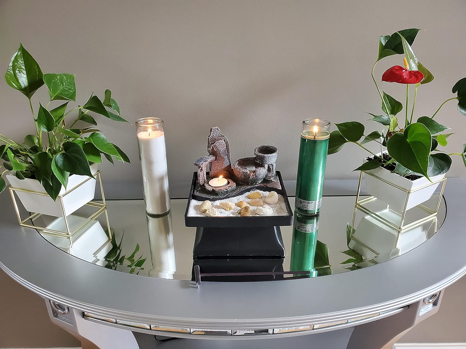 Germanda Indoor Relaxation Tabletop Zen Garden Decor With Water Fountain Tealight Candle Holder and Accessories Automatic Pump with Power Switch with Calming Natural Water Sound for Home or Office: Health & Personal Care