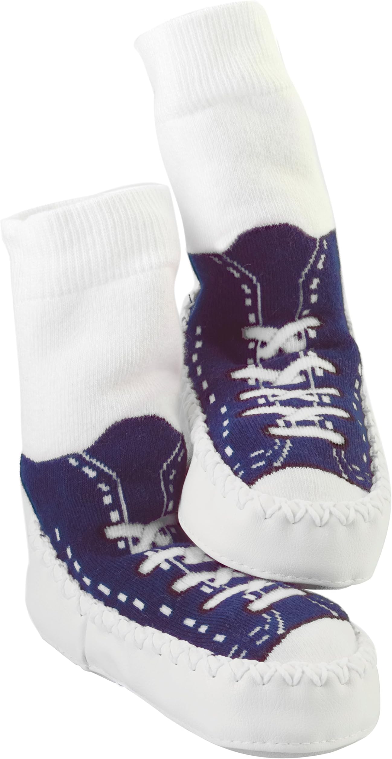 Mocc Ons Moccasin Washable Leather Sole Slipper Socks (24-36 Months, Sneaker Navy)
