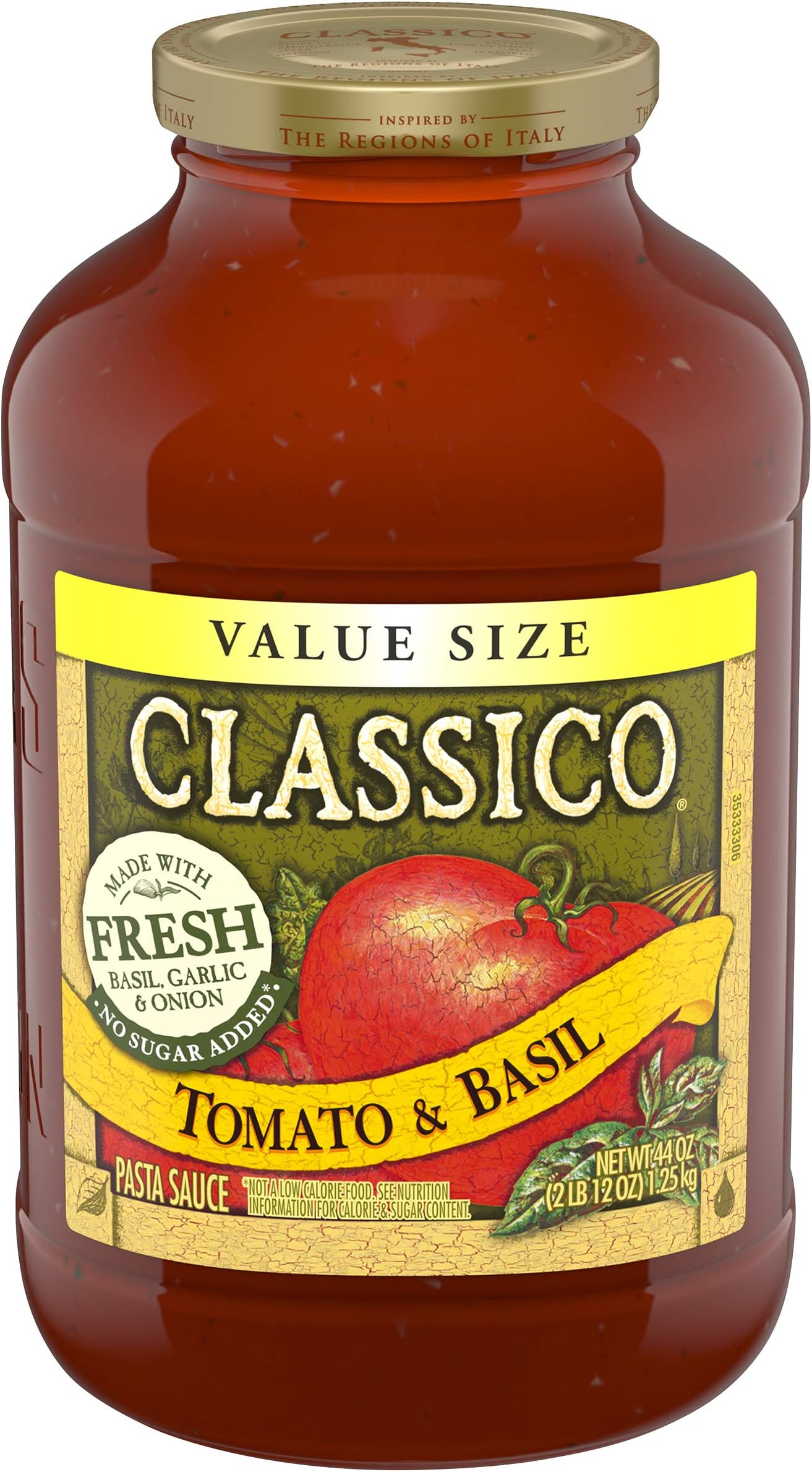 CLASSICO Tomato and Basil Pasta Sauce (44 oz Jars, Pack of 6), Tomato Basil, 264 Oz