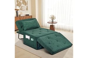 OMOCCUIT 4-in-1 Multi-Functional Convertible Sofa Bed, Large Foldable Ottoman Sleeper Chaise with Adjustable Backrest, Linen Convertible Futon Sofa Couch for Living Room, Apartment (Green-36''D)