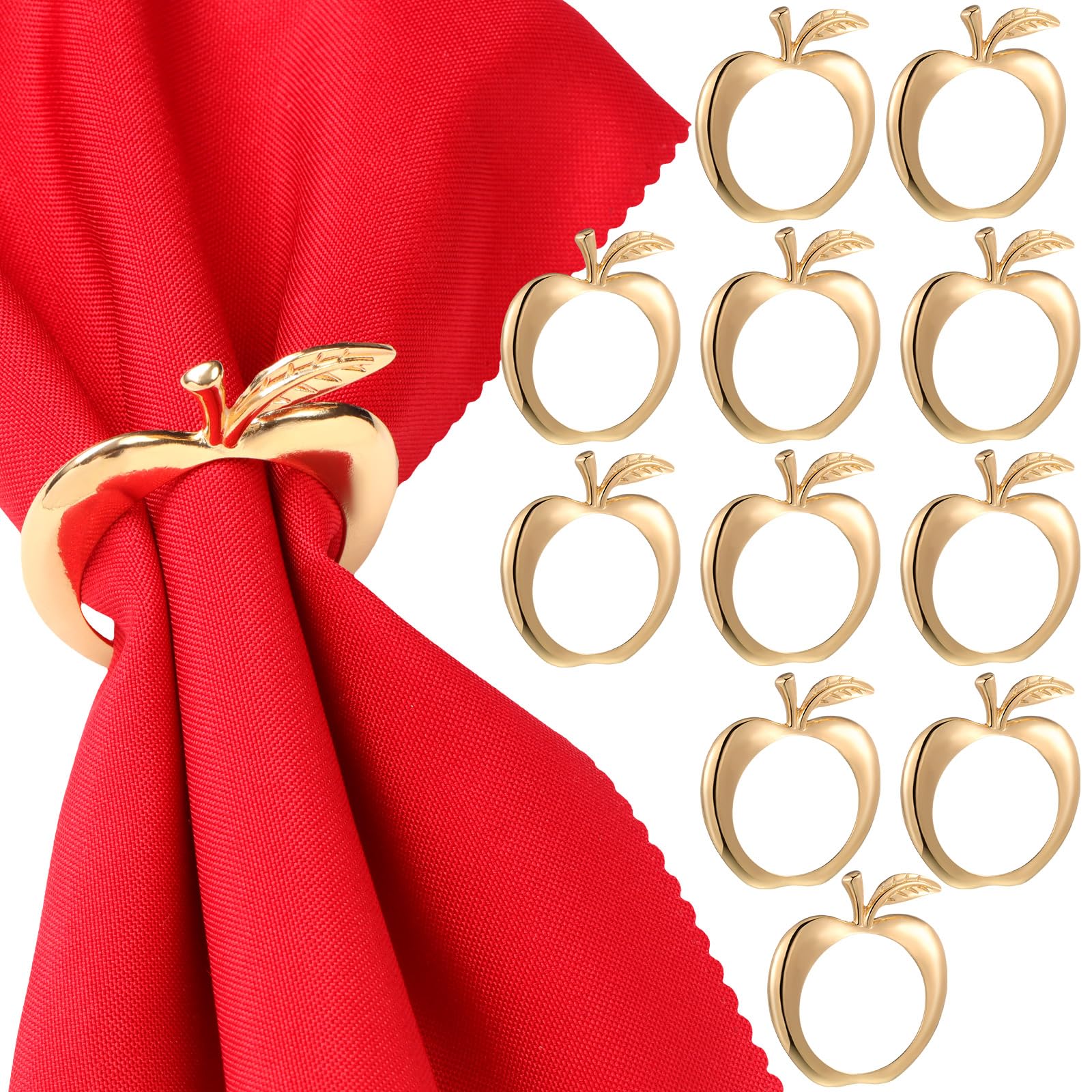Photo 1 of Nuogo Set of 12 Gold Apple Napkin Rings Metal Rosh Hashanah Napkin Ring Jewish New Year Elegant Crafting Holder for Thanksgiving Christmas Wedding Banquet Dining Table Decor
