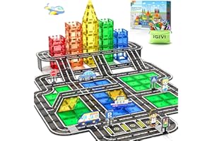 IGIVI 104 PCS Magnetic Tiles Road Set, STEM Construction Toys for Kids Ages 3-5 5-7 4-8, Magnet Building Blocks for Toddler Toys Games, Christmas Birthday Gifts for 3+ Year Old Boys Girls