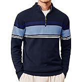 CRYSULLY Mens Sweater 1/4 Zip Cotton Polo Pullover Sweaters Casual Fall Winter Spring Striped Sweatshirts