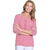 MULTIPLES Women's 3/4 Sleeve Scoop Neck Shirred Band Front 2-Pocket Top