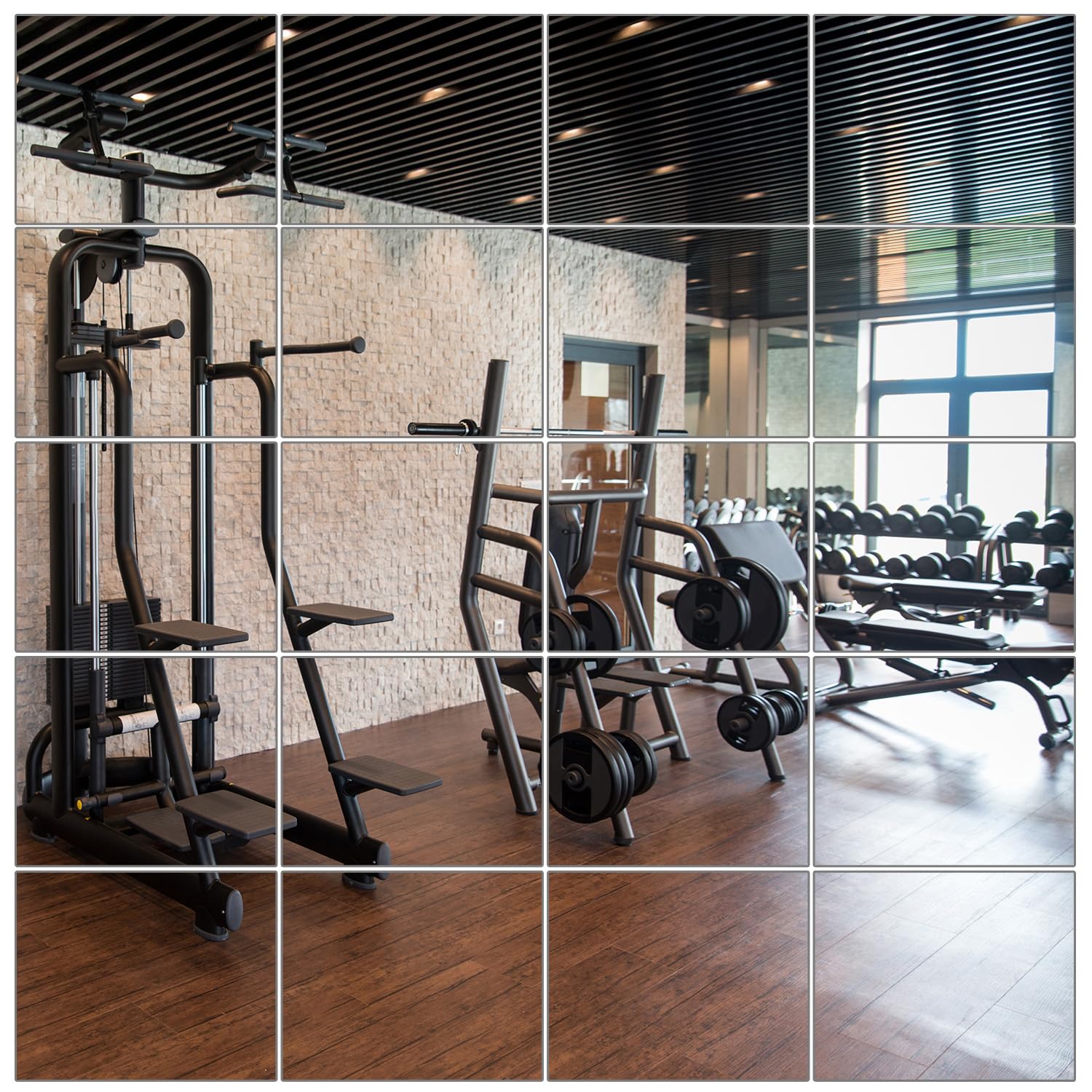 Photo 1 of BBTO 20 Pcs Home Gym Mirror Sheets Self Adhesive Non Glass Cut to Size Mirror Stickers Tiles for DIY Craft Home Wall Decoration(8 x 10 Inch)
