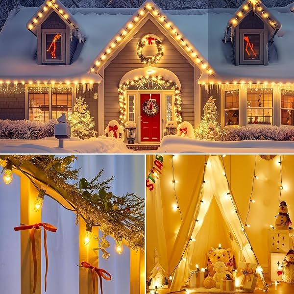 100FT C7 CHRISTMAS STRING LIGHTS OUTDOOR UL LISTED VINTAGE CHRISTMAS LIGHTS HANGING FOR CHRISTMAS TREE GARDEN PATIO BACKYARD CAFE PARTY ROOM XMAS DECORATION, GREEN WIRE, 100 BULBS, NOT CONNECTABLE