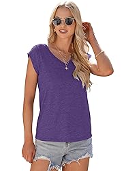 AUSELILY Womens Cap Sleeve T-Shirt Casual Loose Fit