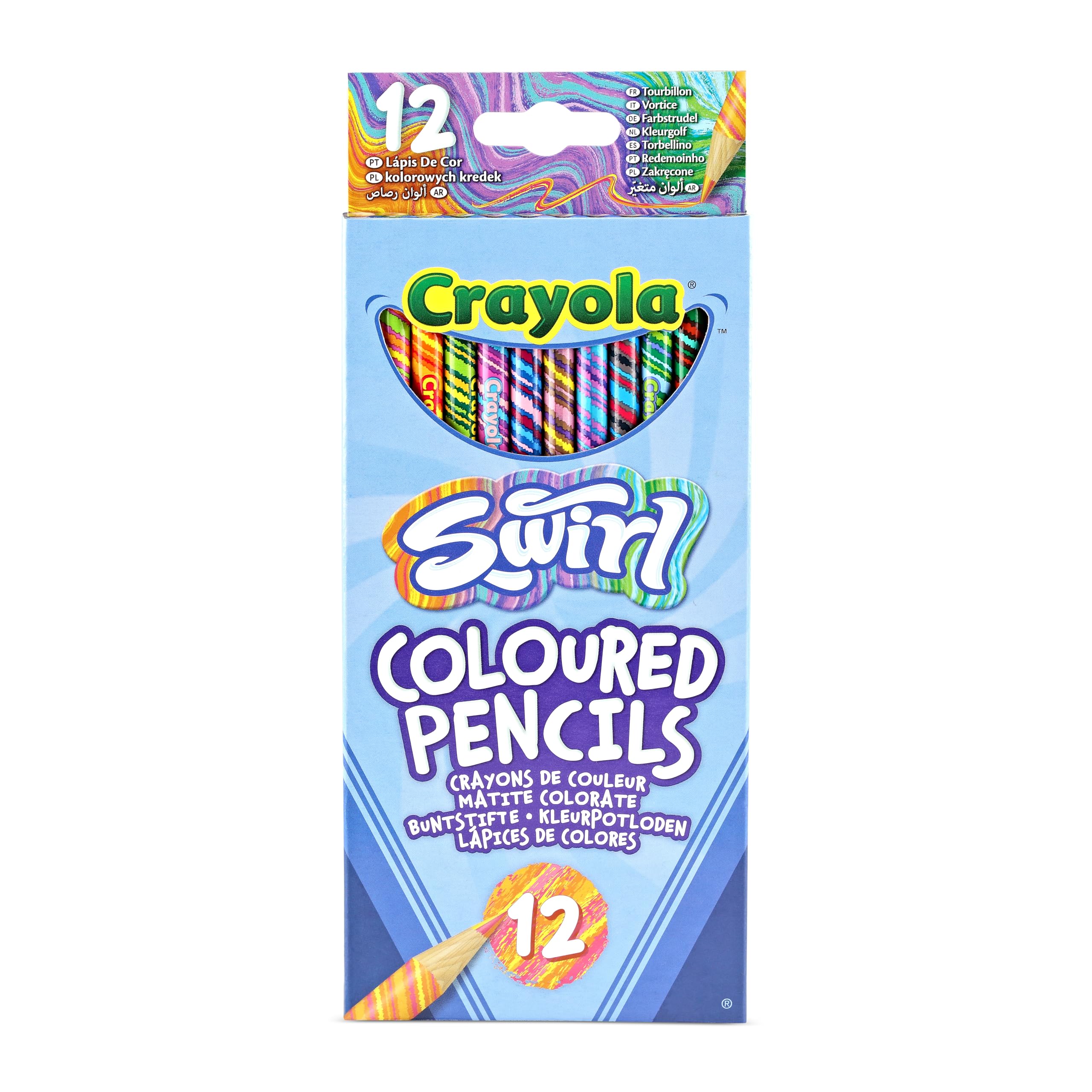CRAYOLA Swirl Colouring Pencils - Assorted Colours (Pack of 12) | Magical Swirl Effect Will Draw 4 Colours Per Pencil |Ideal for Kids Ages 3+