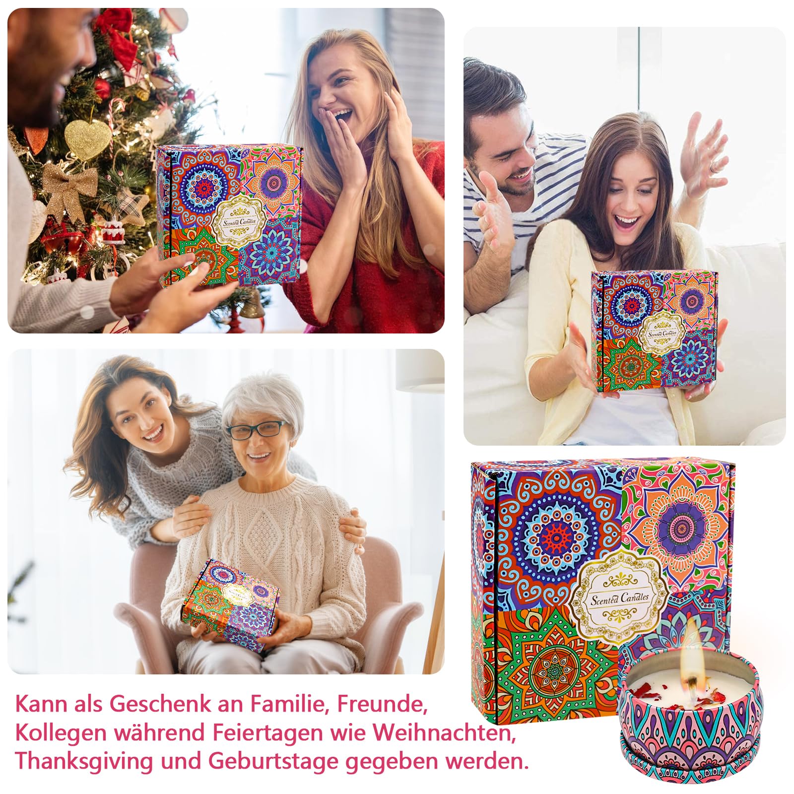 ALLAVA 4 Stück Duftkerzen Geschenkset, Natürliches Sojawachs Duftkerzen Set, Kerzenset zum Stressabbau, Duftkerze für Weihnachten, Geburtstag, Valentinstag, Aromatherapie, Hochzeiten (A) 7