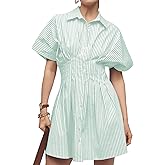 Dsewpaur Women Button Front Pleated Shirt Dress Summer Casual Short Sleeve Pleated Blouse Mini Dress
