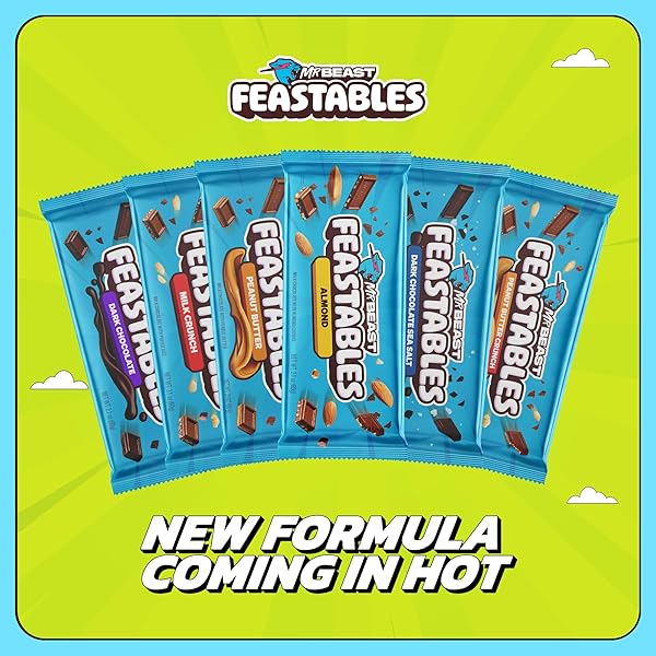 FEASTABLES MRBEAST MILK CHOCOLATE CHOCOLATE BAR, FULL SIZE BAR FOR ADULTS & KIDS, CANDY BARS, SNACKS, GIFTS, OR DESSERT, SWEET & CREAMY FAIRTRADE COCOA, 1.24 OZ EACH, 24 COUNT