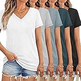 5 Pack Women's Short Sleeves V Neck Tops Spring Summer Outfits Trendy T Shirts 2026 Casual Fashion Clothes