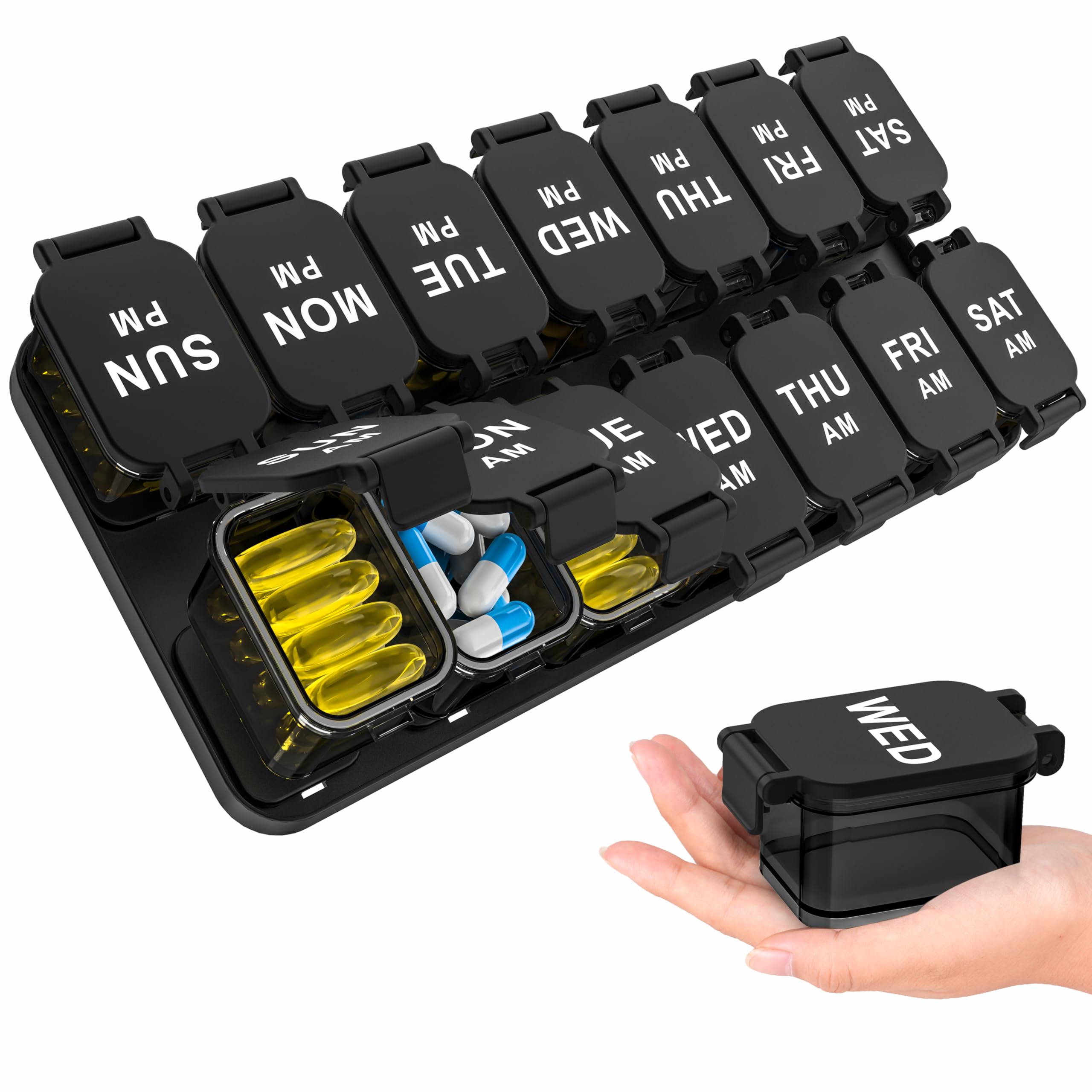 Photo 1 of Extra Large Weekly Pill Organizer - Waterproof Pill Box 2 Times a Day, 7 Day Am Pm Medicine Pill Organizer for Supplements, Big Daily Pill Case Holder with Detachable Container for Vitamin/Fish Oil