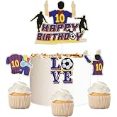 4pcs Football Star Cake Toppers,Soccer Jerseys Themed Cake Decor, Barcelona Theme Birthday Party Decorations for Teen Boy