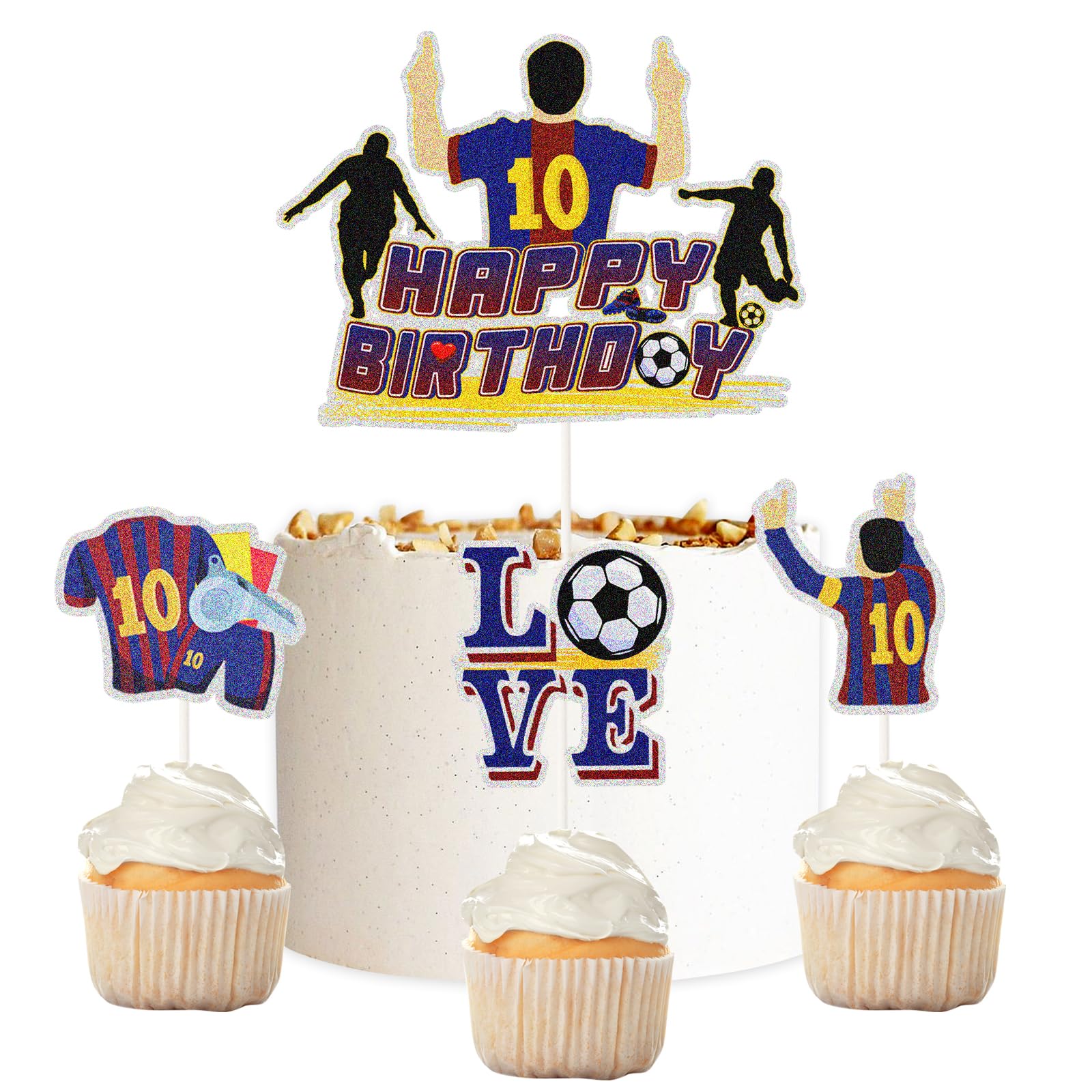 Photo 1 of 4pcs Football Star Cake Toppers,Soccer Jerseys Themed Cake Decor, Barcelona Theme Birthday Party Decorations for Teen Boy
