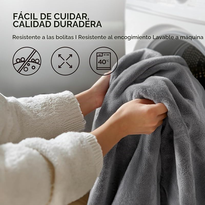 Manta Sofa Plaid Cama - Franela, 150 x 200 cm, Gris