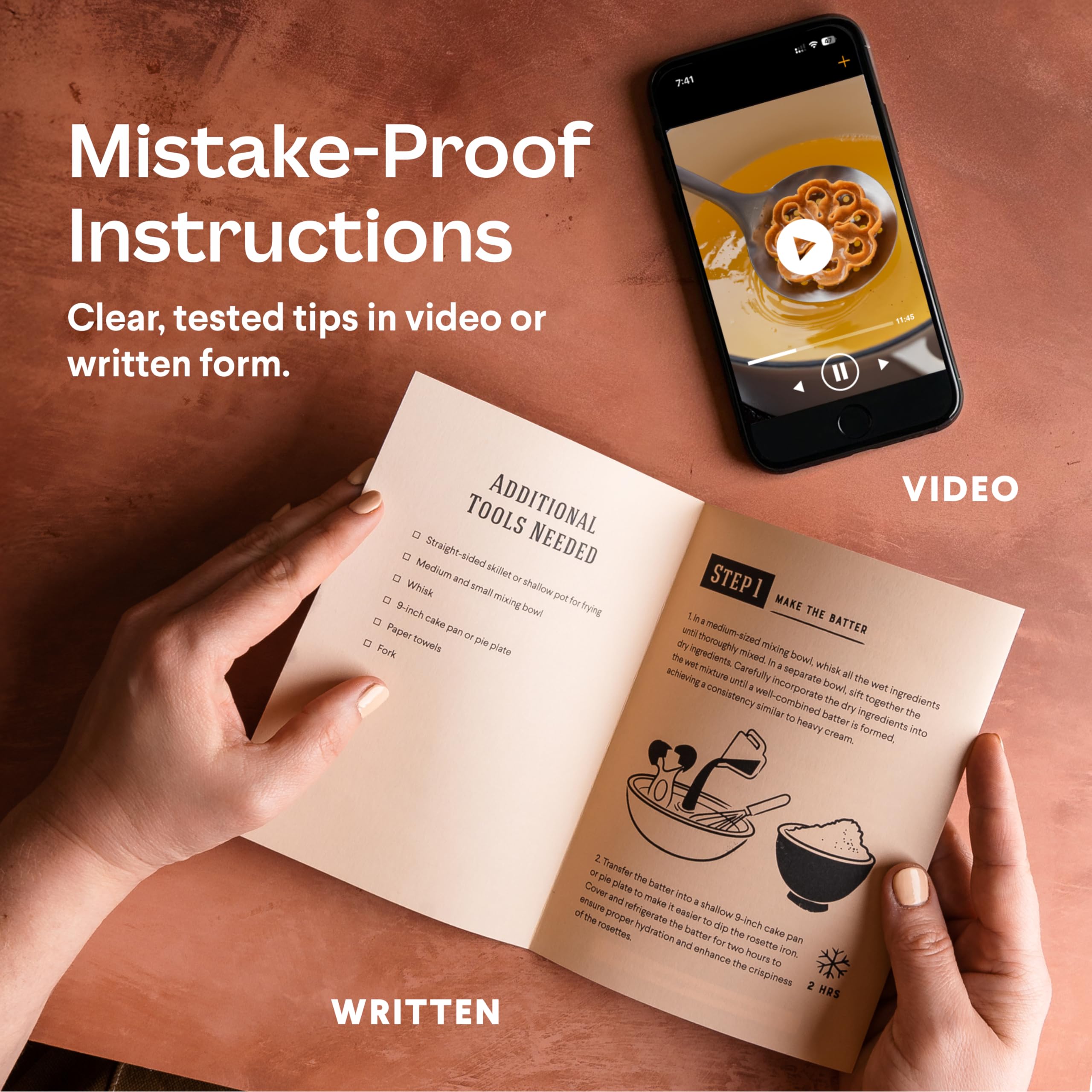 Swedish Rosette Iron Set with Handle Cooking Gifts – Rosette Maker & Bunuelos Mold Holiday Baking Essentials | Funnel Cake Maker & Waffle Iron Kit – Rosettes Unique Baking Gift Set for Women