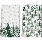 Christmas Pine Trees Kitchen Towels Dish Towel, winter Style 18x26 inches 2 Pack, Merry Christmas Winter Xmas Snowflakes Pine Decor Kitchen Towels. Suitable for Restaurants Home Use Decoration.