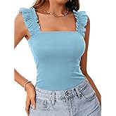 LYANER Women's Square Neck Sleeveless Ruffle Strap Ribbed Knit Slim Fit Cami Tank Top