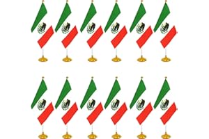WXTWK 12 Pack Mexico Flag Mexican Desk Flag Small Mini Mexican Table Flags With Stand Base,Home Office Festival Events Celebration Decorations