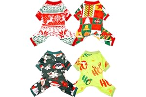 PET SHOW 4 Pack Christmas Small Dog Pajamas Holiday Dog Clothes for Medium Dogs Girl Boy Soft Stretchy PJs Xmas Jumpsuit Puppy Cats Onesies Red Green Outfits with Sleeve Pets Dachshund Costume L