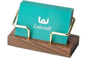 Leicraft Business Card Holder for Desk, Modern Card Organizers and Office Desk Accessories for Men and Women (Walnut Golden)
