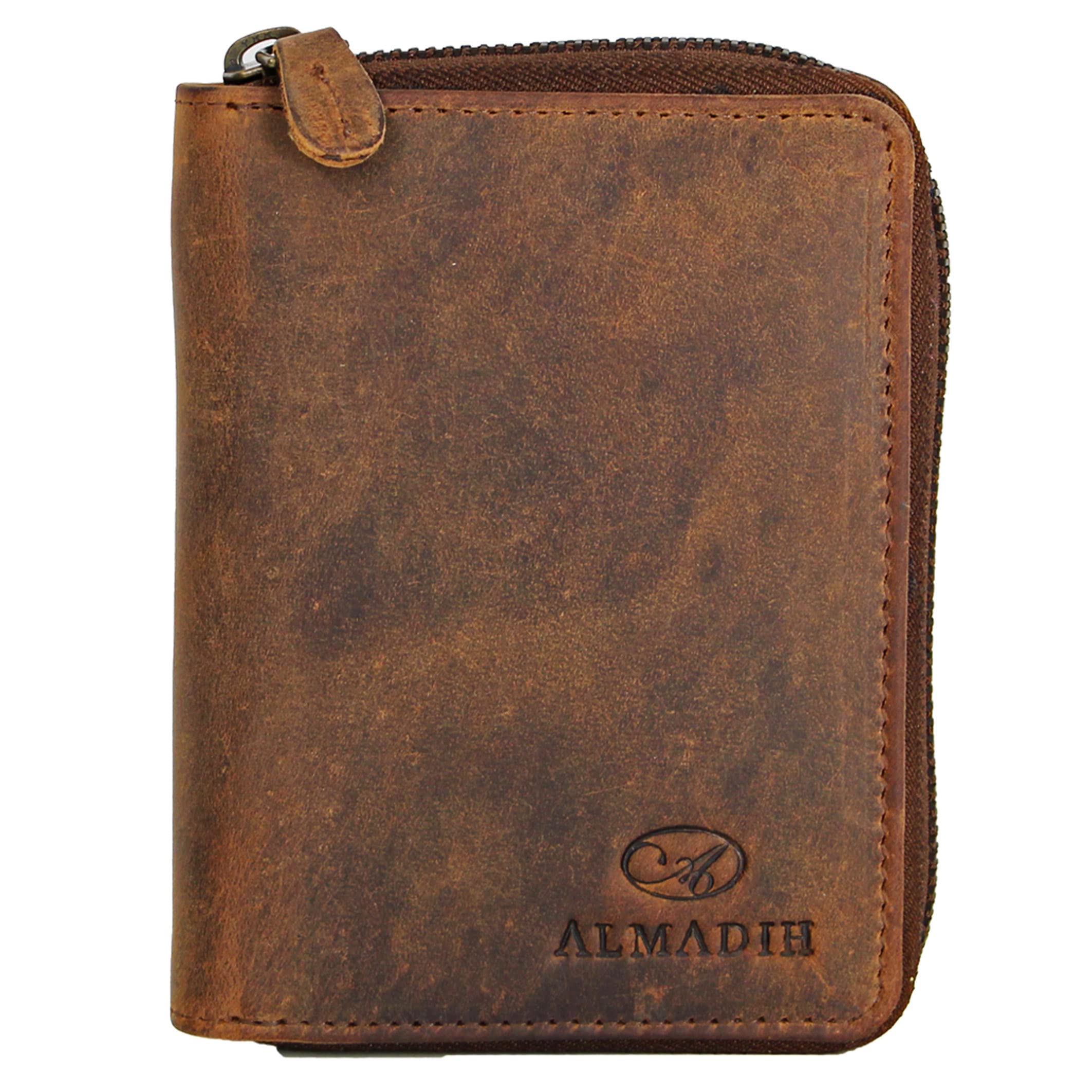 ALMADIH Premium Leather Wallet Portrait Format with Zip 17 Card Slots in Gift Box in Brown or Black P2H-RV - Leather Men's Women's Wallet Purse, P2h-rv Vintage, M, Vintage — image 1