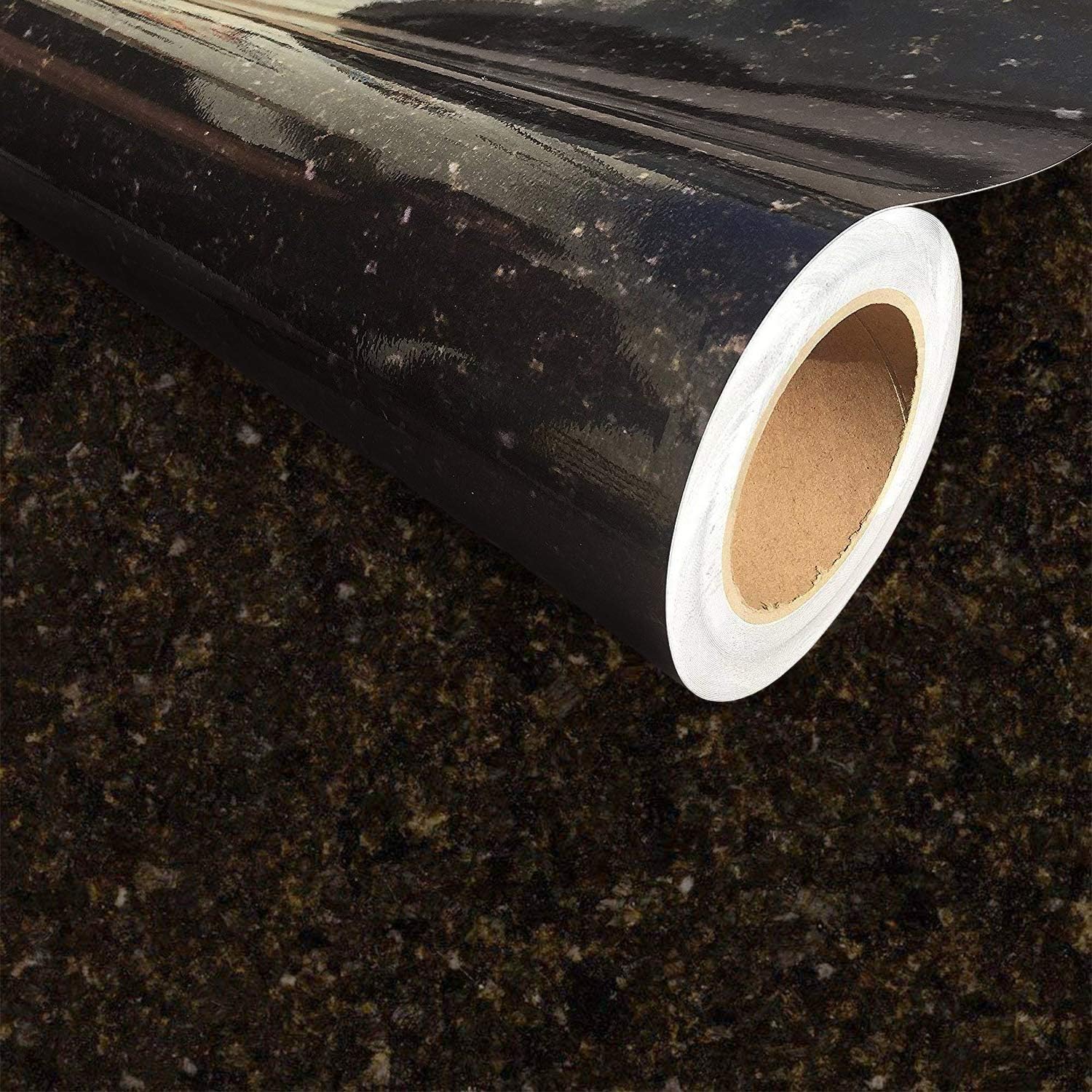 Instant Granite 36” x 72” Countertop Vinyl Laminate Sheet | Peel & Stick | Durable Self-Adhesive Paper Resists Heat, Stains, Water | Kitchen & Bath | Granite Design | Black (6ft)