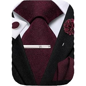 Hi-Tie Men's Wool Blend Ties 63 Inch Extra Long Necktie Pocket Square Set | with Cufflinks,Tie Clip and Lapel Pin,for Wedding