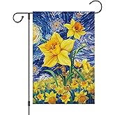 Louise Maelys Welcome Spring Garden Flag Daffodil Flower Double Sided 12x18 Inch Floral Starry Sky Seasonal Summer Small Burlap Holiday Yard Outdoor Outside Home House Decoration