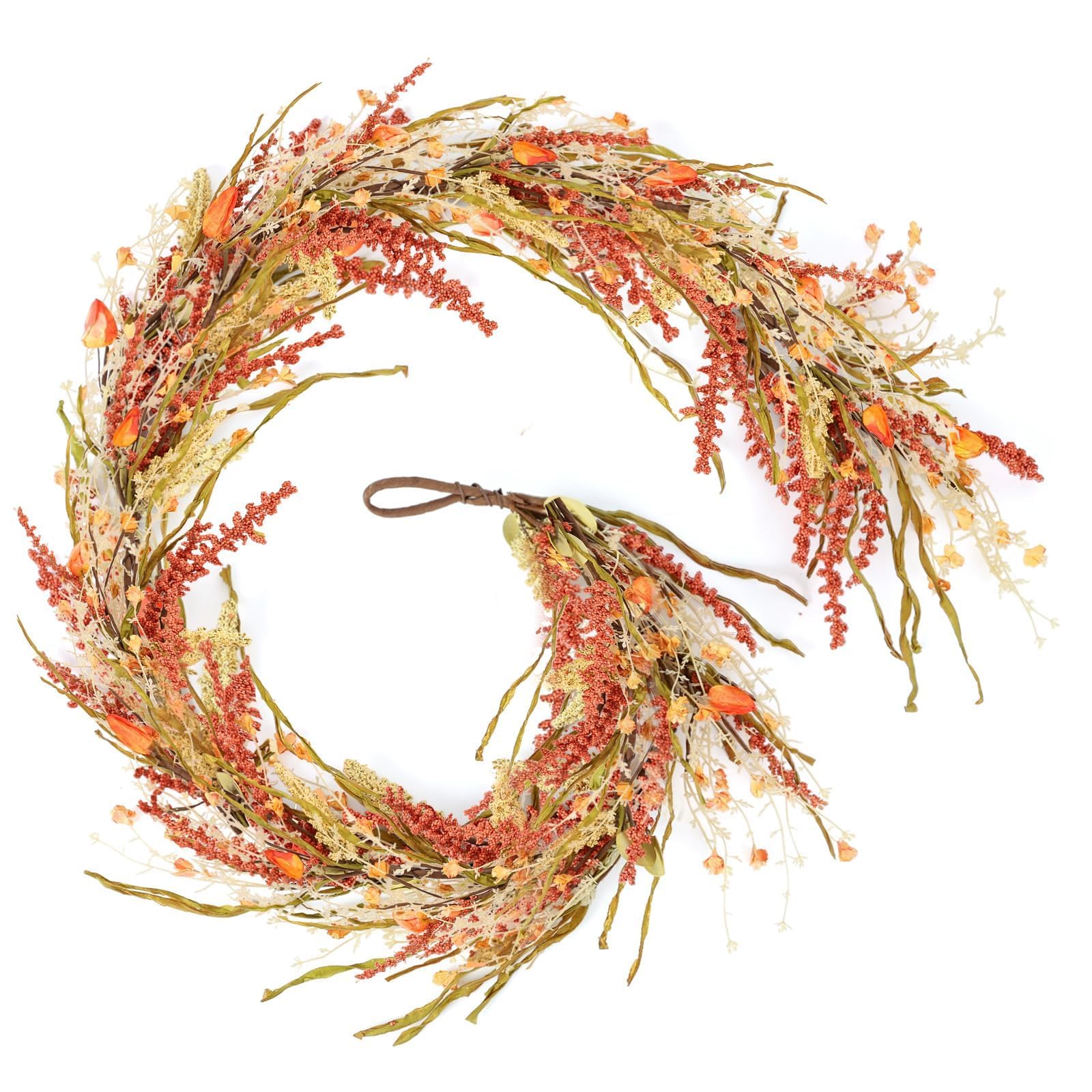 Photo 1 of 6.5 Ft Fall Straw Garlands for Mantle Thanksgiving Artificial Wreath Garland with Eucalyptus Floral Wreath Autumn Harvest Flower Garland Home Decor for Home Wedding Fireplace Autumn Indoor Decor