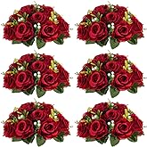 NUPTIO Flower Wedding Centrepieces for Tables - 6 Pcs 9.5in Diameter Crimson Artificial Flowers Rose Ball for Centerpieces Table - Fake Rose Arrangements for Weddings Birthday Party Decor
