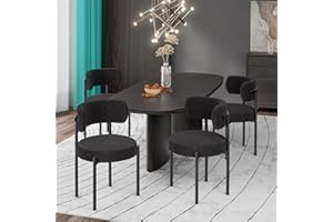 PatioPerk Boucle Dining Chairs Set of 4, Obsidian Black Mid Century Morden Dining Chairs with Curved Backrest, Round Upholstered Sherpa Living Room Kitchen Dining Room Chiars with Metal Legs