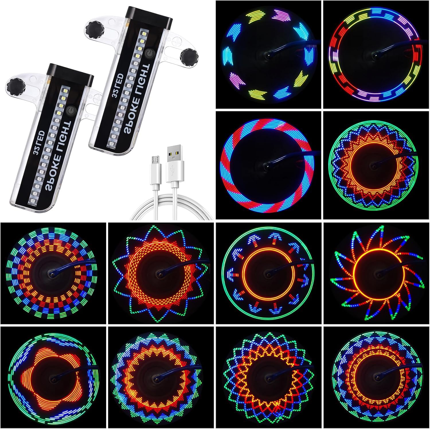 Photo 1 of Zacro Bike Wheel Lights, 2 Pack Upgraded Rechargeable LED Tire Glow, 32 Safety - Bright Patterns for Spokes, Ideal for Kids & Adults, Waterproof Rim Accents for Night Cycling