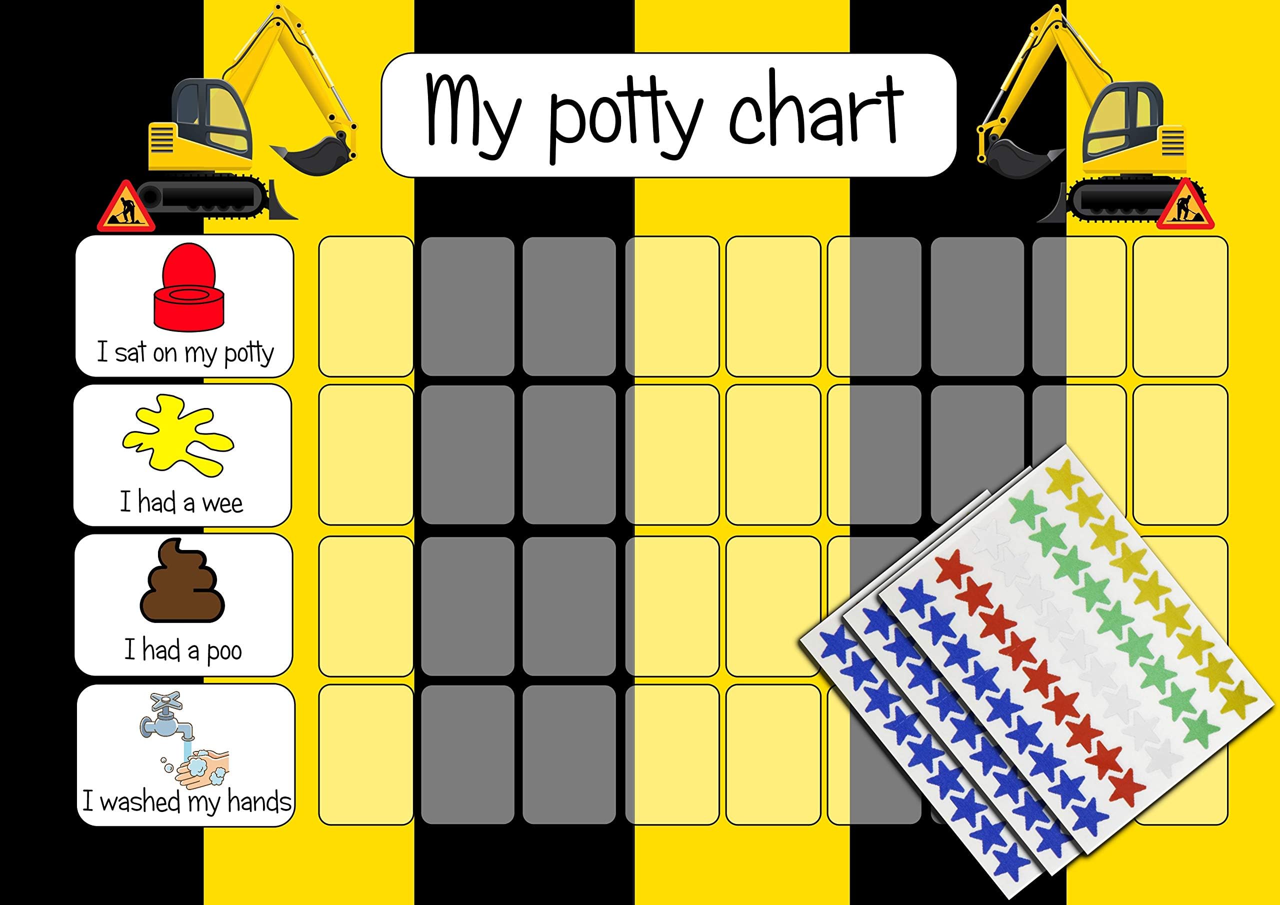 kids2learn Personalised Boys Digger Potty Training Reward Chart & 125 Stickers